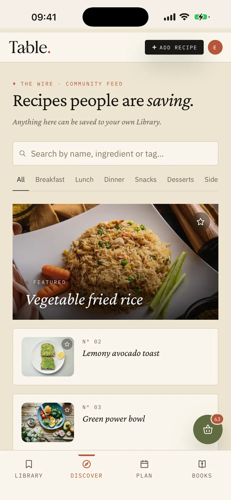 Discover feed: Recipes people are saving, with Vegetable fried rice featured